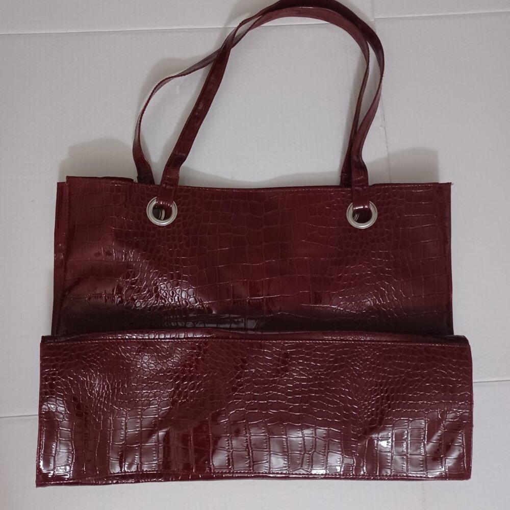 WOMEN'S BURGUNDY ALLIGATOR PRINT TOTE HANDBAG